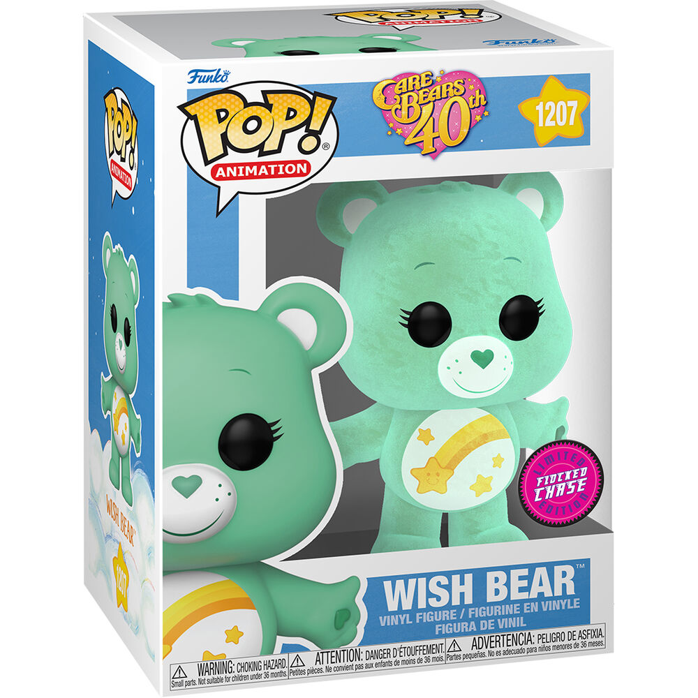 Vue latérale de la figurine Funko POP Care Bears Wish Bear montrant sa pose et ses traits expressifs
