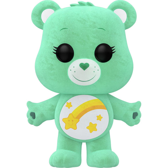Vue de côté de la figurine Funko POP Wish Bear avec détails colorés et boîte collector Care Bears