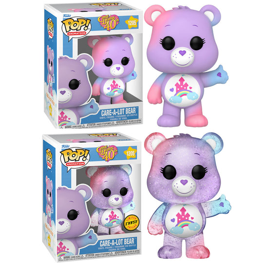 Figurine Funko POP Care Bears Care a Lot Bear édition 40e anniversaire vue de face dans sa boîte cadeau