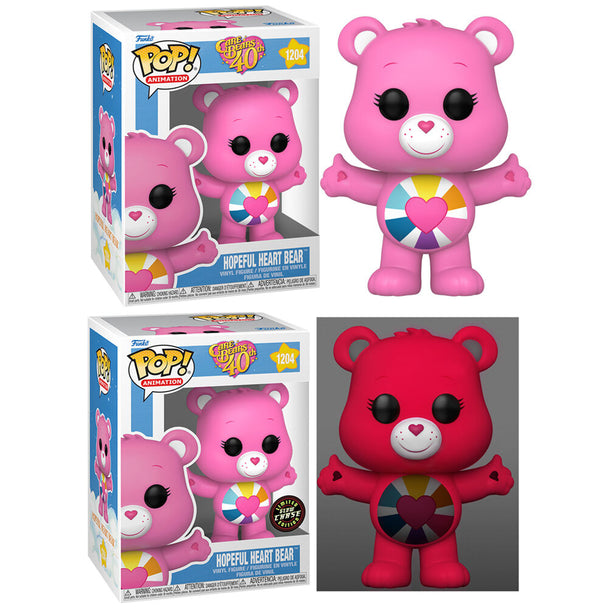 Figurine Funko POP Care Bears Hopeful Heart Bear 9cm vue de face avec boîte cadeau 40e anniversaire