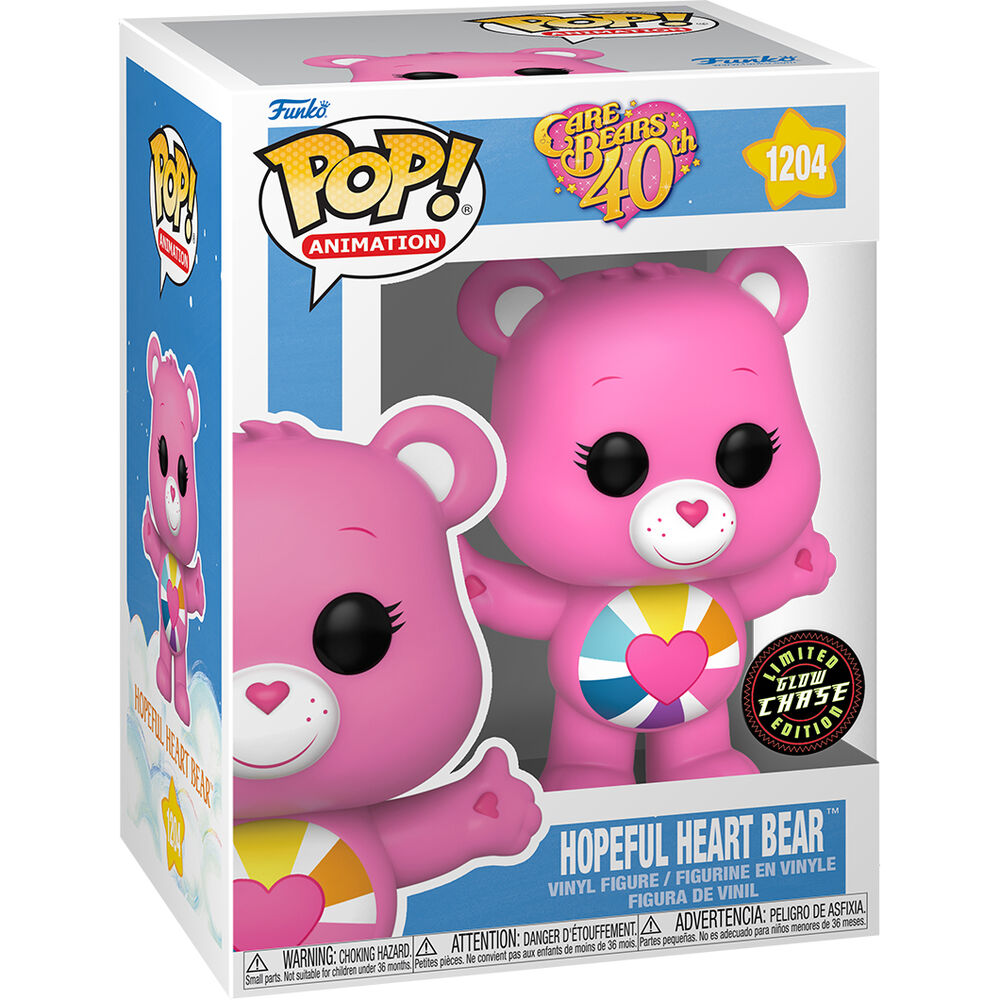 Détail de la figurine Hopeful Heart Bear Funko POP montrant les couleurs vives et le cœur sur le ventre