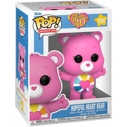 Vue latérale de la figurine Funko POP Hopeful Heart Bear avec sa boîte collector édition 40 ans