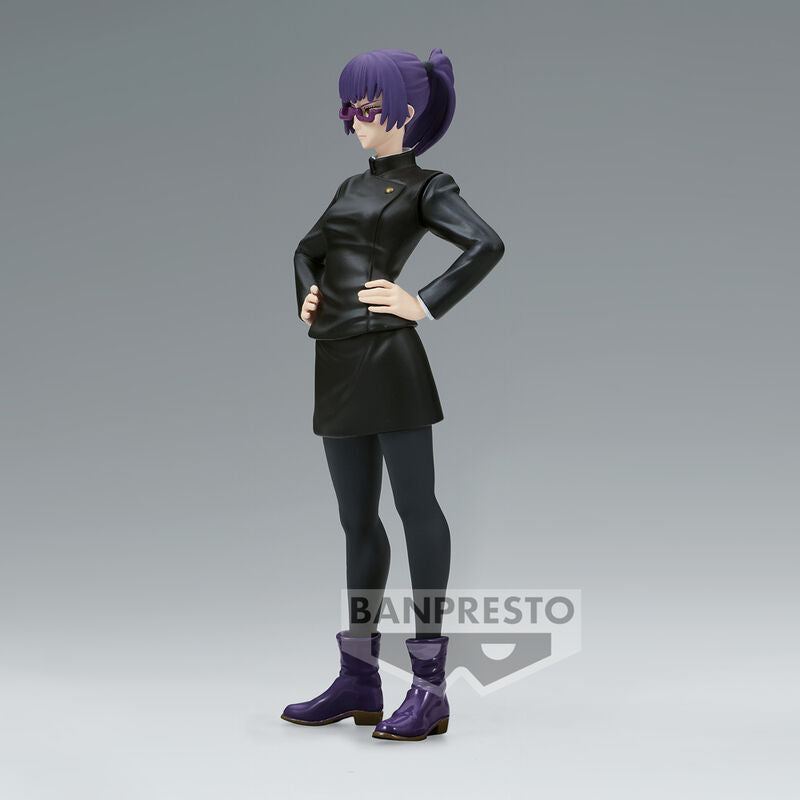Vue arrière de la figurine Maki Zenin avec détails du costume et de la coiffure fidèles à l'anime
