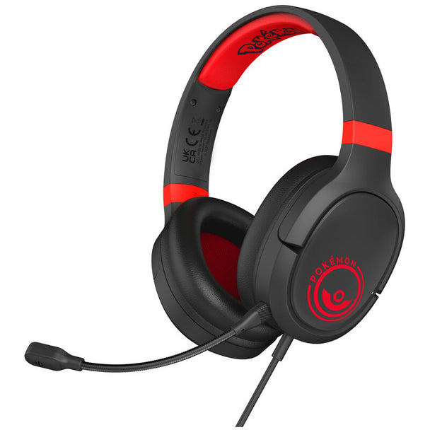 Casque gaming Pokémon Pokeball noir et rouge vu de face avec logo OTL TECHNOLOGIES
