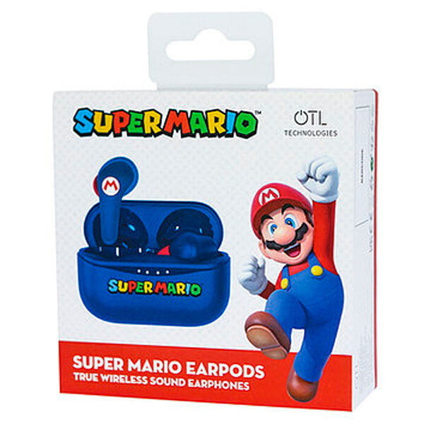 Image détaillée des écouteurs Nintendo Super Mario avec indication des dimensions et poids légers