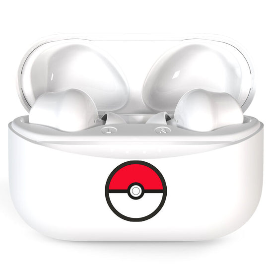 Image des écouteurs Pokémon Pokeball en fonctionnement avec icône Bluetooth 5.0 illustrant la connectivité sans fil