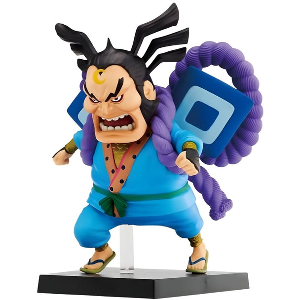 Figurine Raizo Ichibansho de One Piece en position dynamique, hauteur 13 cm, finition détaillée par BANPRESTO.