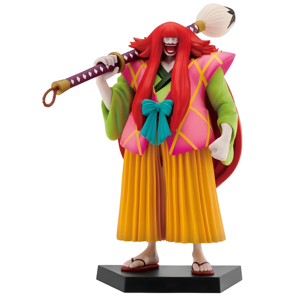 Figurine Kanjuro Ichibansho de 15,5 cm issue de la série One Piece, fabriquée par BANPRESTO, représentant le personnage des Nine Red Scabbards en détail.