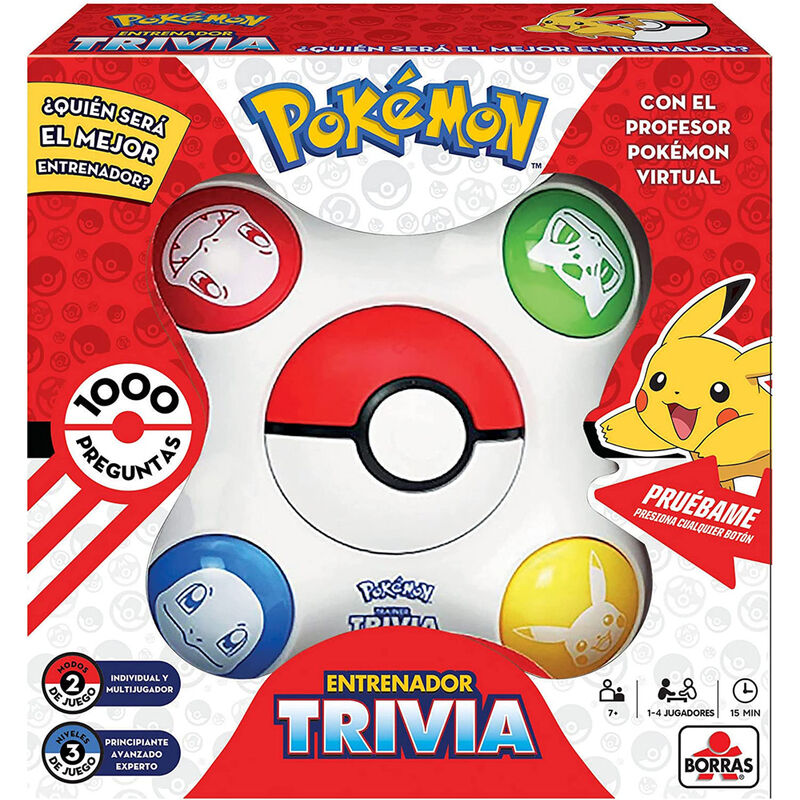 Boîte du jeu de société Trivia Pokémon en espagnol par EDUCA BORRAS avec illustration colorée de Pokémon