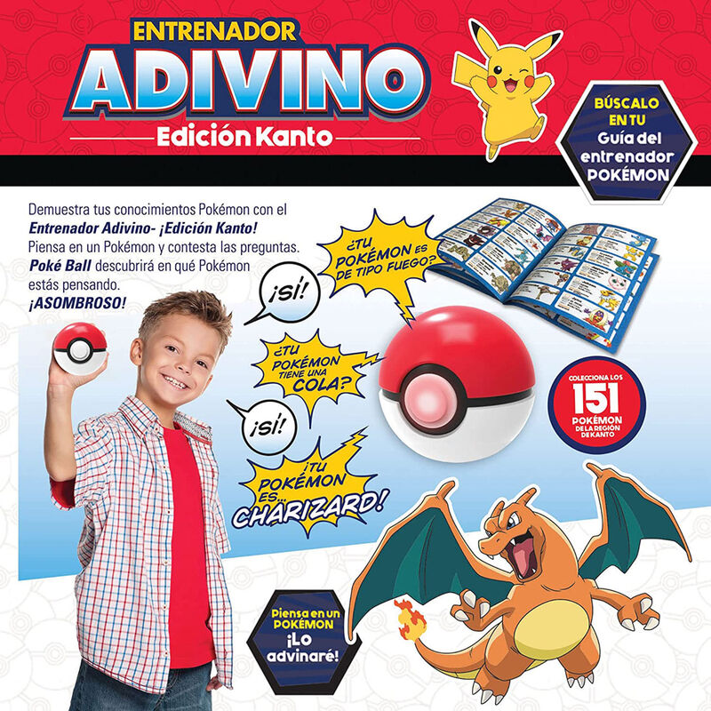 Plateau et accessoires du jeu Pokémon Adivino montrant la Poké Ball et les cartes questions pour deviner le Pokémon mystère