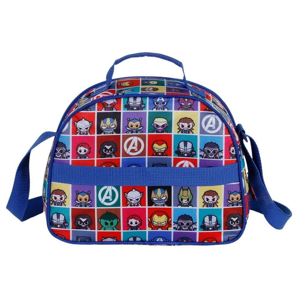 Sac à déjeuner Captain America Marvel Avengers vue de face avec design 3D embossé et fermeture éclair visible