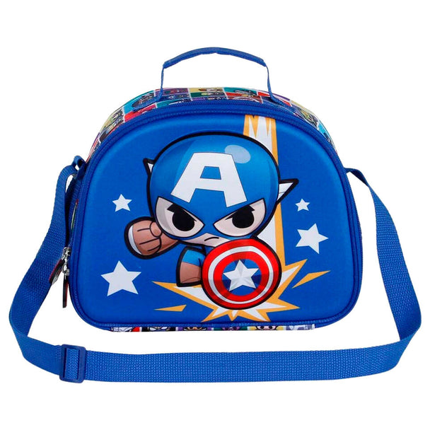 Détail de la poignée renforcée et de la bandoulière ajustable du sac repas Captain America KARACTERMANIA