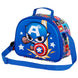Vue latérale du sac repas Marvel Avengers montrant la bandoulière réglable et la texture embossée