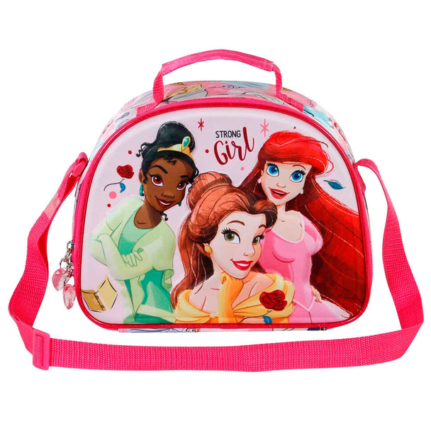 Sac à déjeuner Disney Princess Strong 3D vue de face avec design embossé coloré