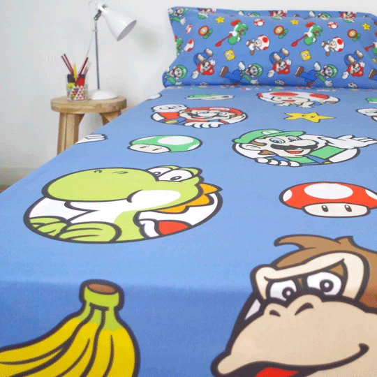 Taie d'oreiller 45x110cm assortie à la parure de lit Super Mario Bros Nintendo