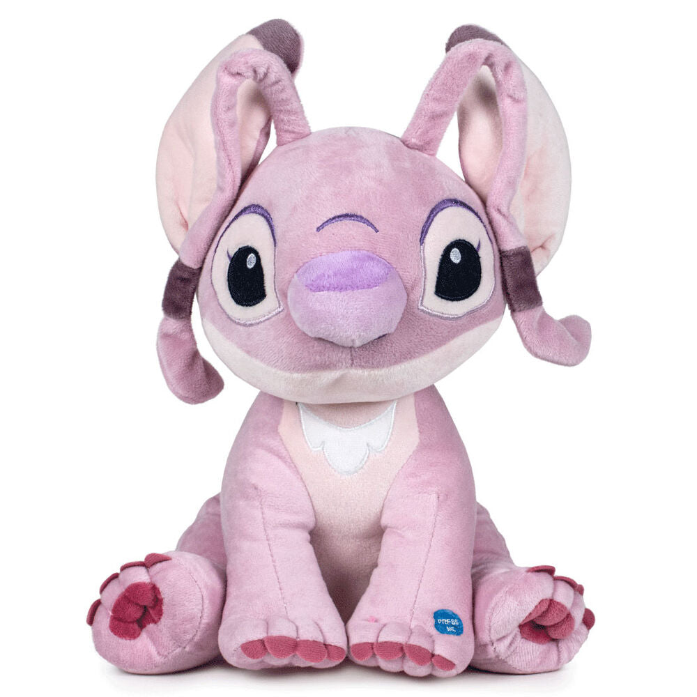 Peluche Disney Stitch & Angel de 60cm en tissu doux, posée sur fond blanc, montrant les détails colorés des personnages.