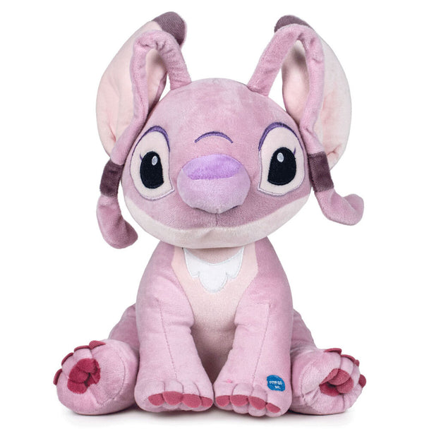Peluche Disney Stitch & Angel de 60cm en tissu doux, posée sur fond blanc, montrant les détails colorés des personnages.