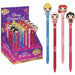 Ensemble de deux Disney Princess Pen Toppers FUNKO fixés sur des stylos, montrant leurs designs uniques et attrayants.