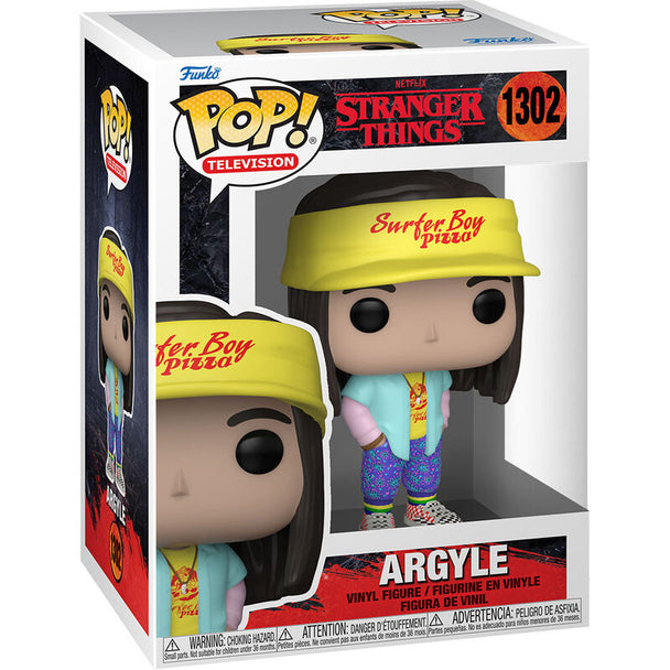 Figurine Funko POP Argyle de Stranger Things en vinyle, hauteur 9 cm, présentée dans sa boîte vitrine transparente