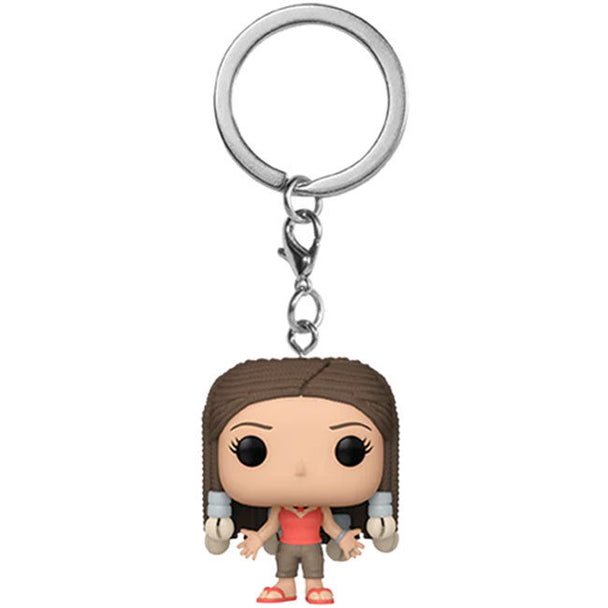 Vue latérale du porte-clés Monica Geller Friends Pocket POP avec chaîne métallique brillante
