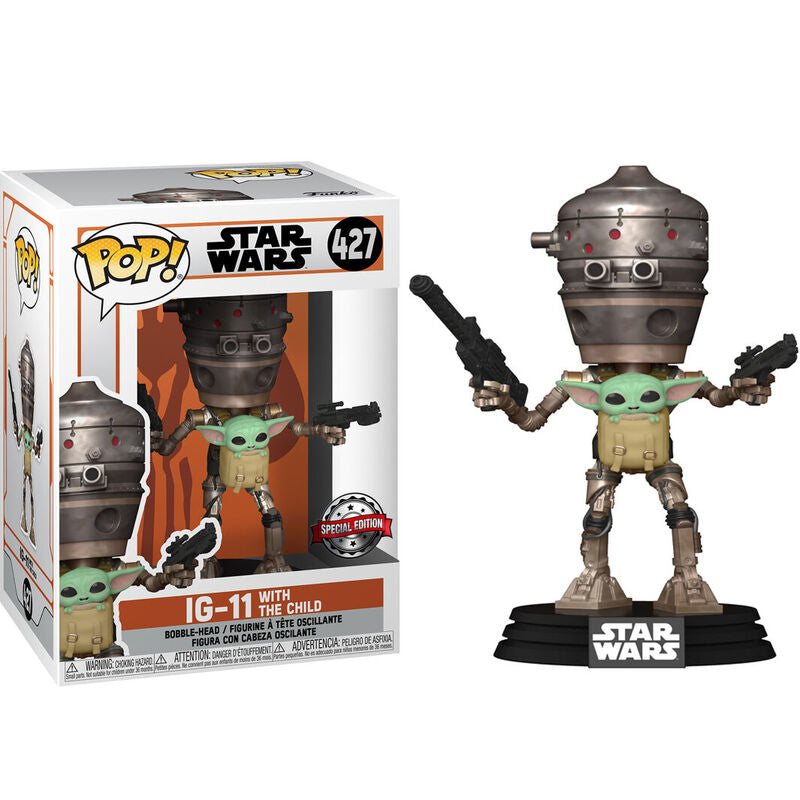 Zoom sur la figurine Funko POP IG-11 avec ses détails métalliques et finition soignée