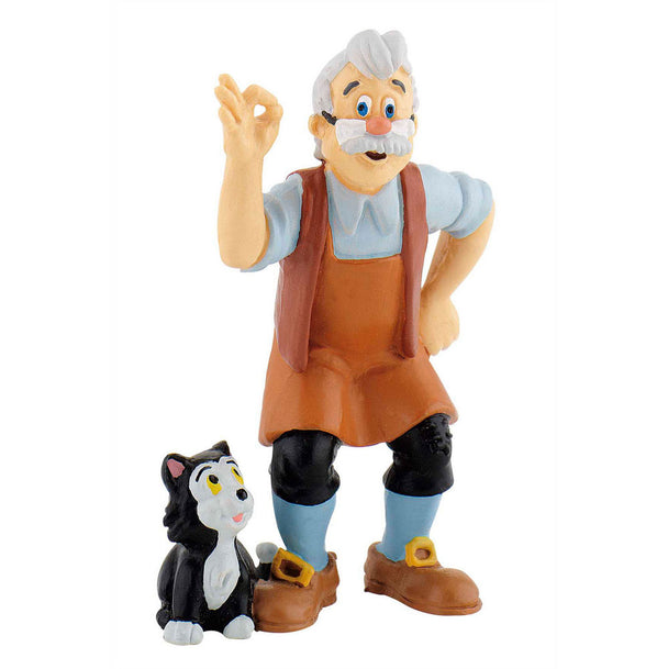 Figurine Geppetto Disney Pinocchio de 7cm signée BULLYLAND, vue de face avec détails soignés.