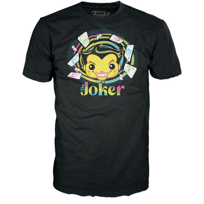 Zoom sur la figurine POP Joker avec son sourire iconique et tenue violette distinctive