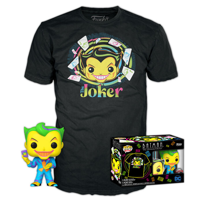 Set exclusif FUNKO DC Comics avec figurine POP Batman et Joker posée sur socle noir