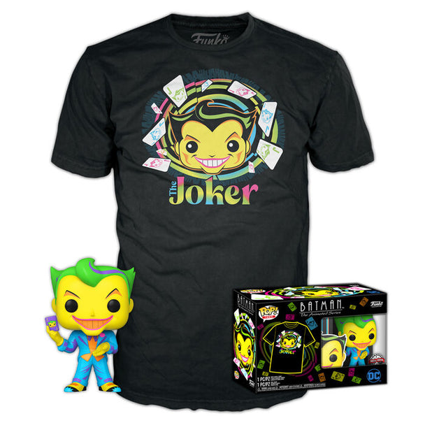 Set exclusif FUNKO DC Comics avec figurine POP Batman et Joker posée sur socle noir
