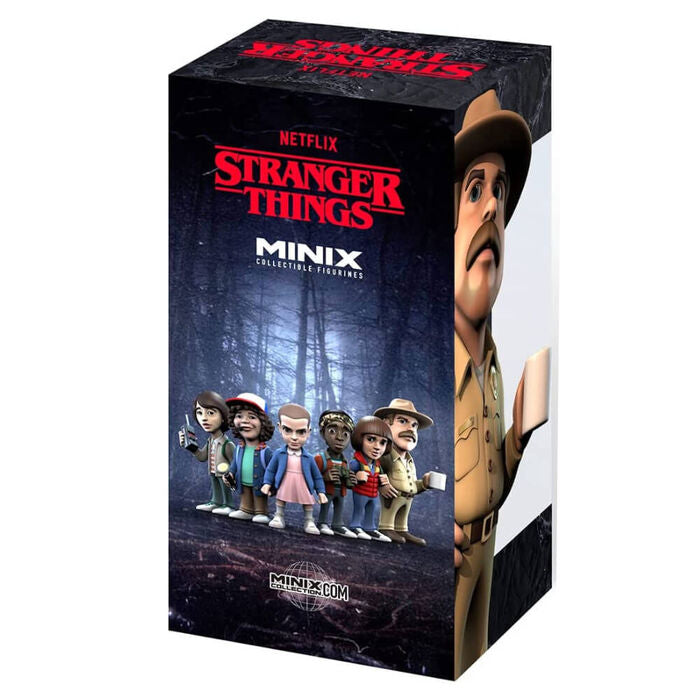 Figurine Stranger Things Hopper MINIX présentée sur un socle, idéale pour collectionneurs