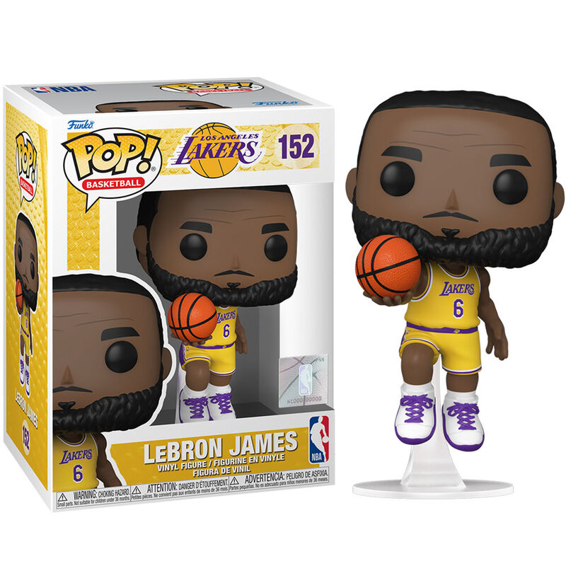 Boîte cadeau officielle de la figurine Funko POP LeBron James avec logo NBA et Lakers visible