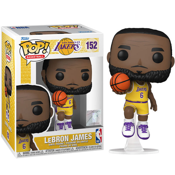 Boîte cadeau officielle de la figurine Funko POP LeBron James avec logo NBA et Lakers visible