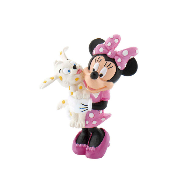 Figurine Disney Minnie Mouse avec son chiot, 7 cm, modèle BULLYLAND, vue de face sur fond blanc.