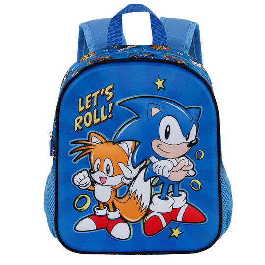 Sac à dos Sonic The Hedgehog Lets Roll en 3D avec embossage frontal, vue de face sur fond blanc