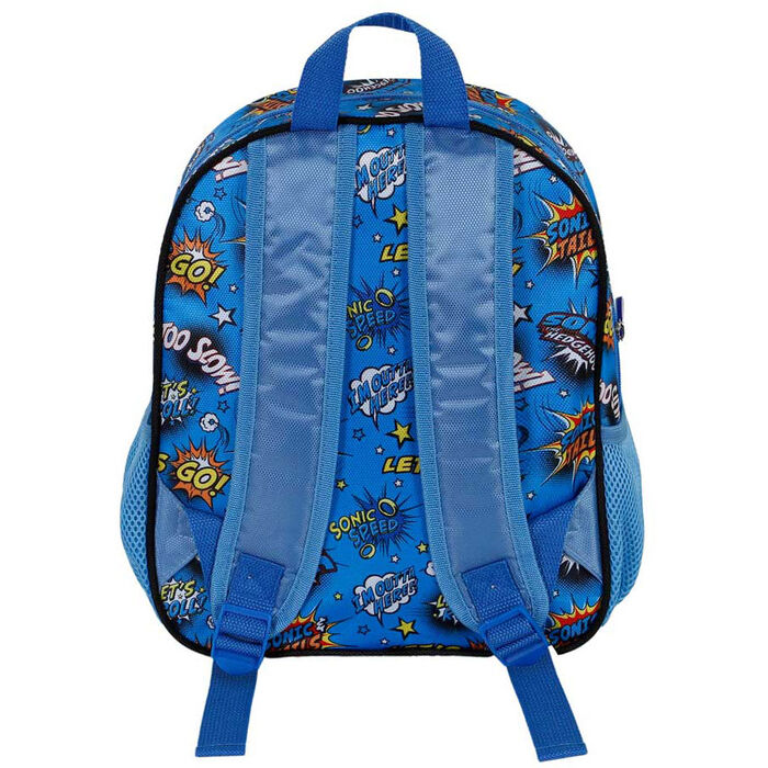 Détail du compartiment principal zippé du sac à dos Sonic The Hedgehog avec doublure intérieure visible