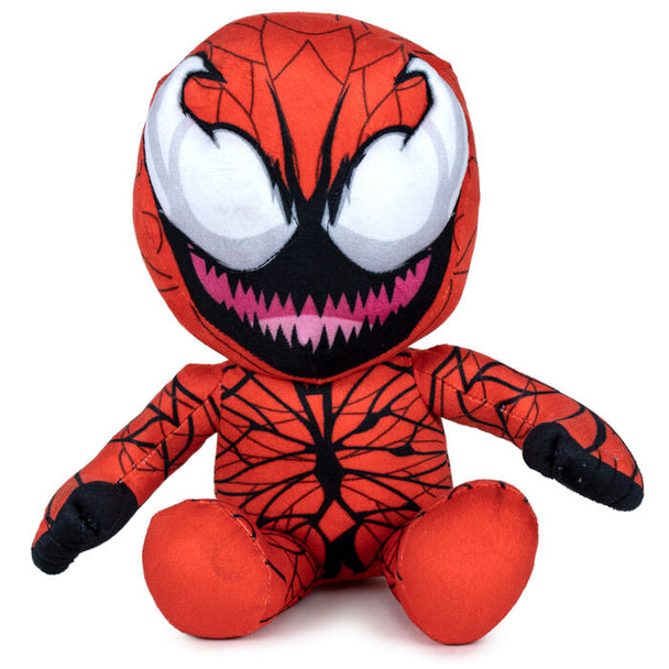 Peluche Marvel Venom Carnage de 30cm, montrant les détails précis et les couleurs vives du personnage iconique.