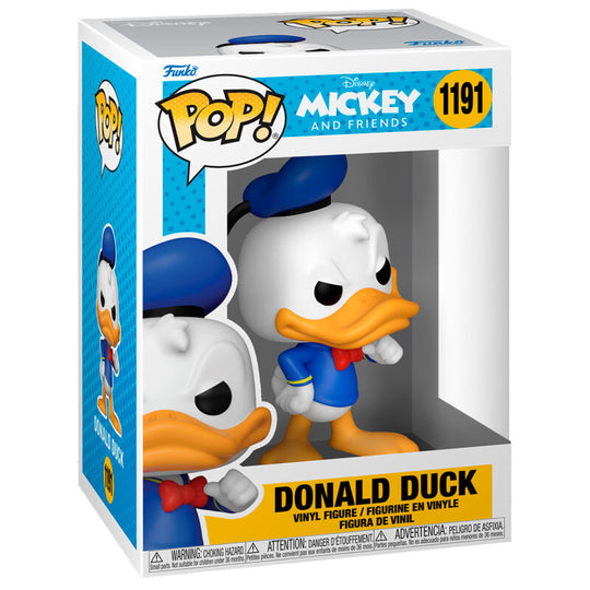 Figurine Funko POP Donald Duck Disney Classics vue de face dans sa boîte cadeau transparente