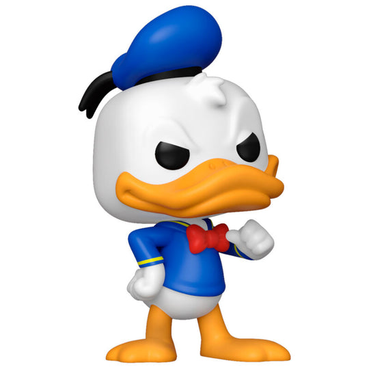 Gros plan sur la tête détaillée de la figurine Funko POP Donald Duck avec son chapeau bleu et sa veste rouge