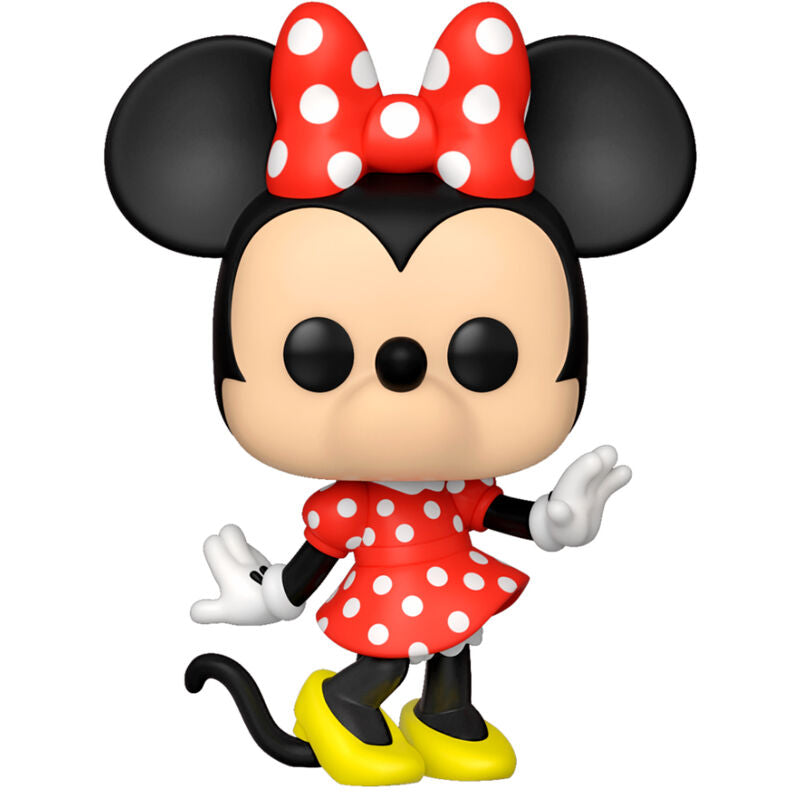 Détail de la tête de la figurine Funko POP Minnie Mouse avec son nœud rouge emblématique
