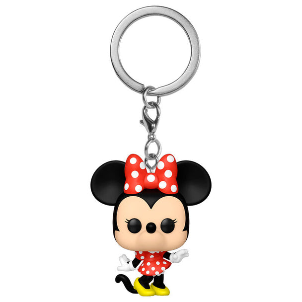 Zoom sur le porte-clés Minnie Mouse Pocket POP montrant les finitions et l'attache métallique