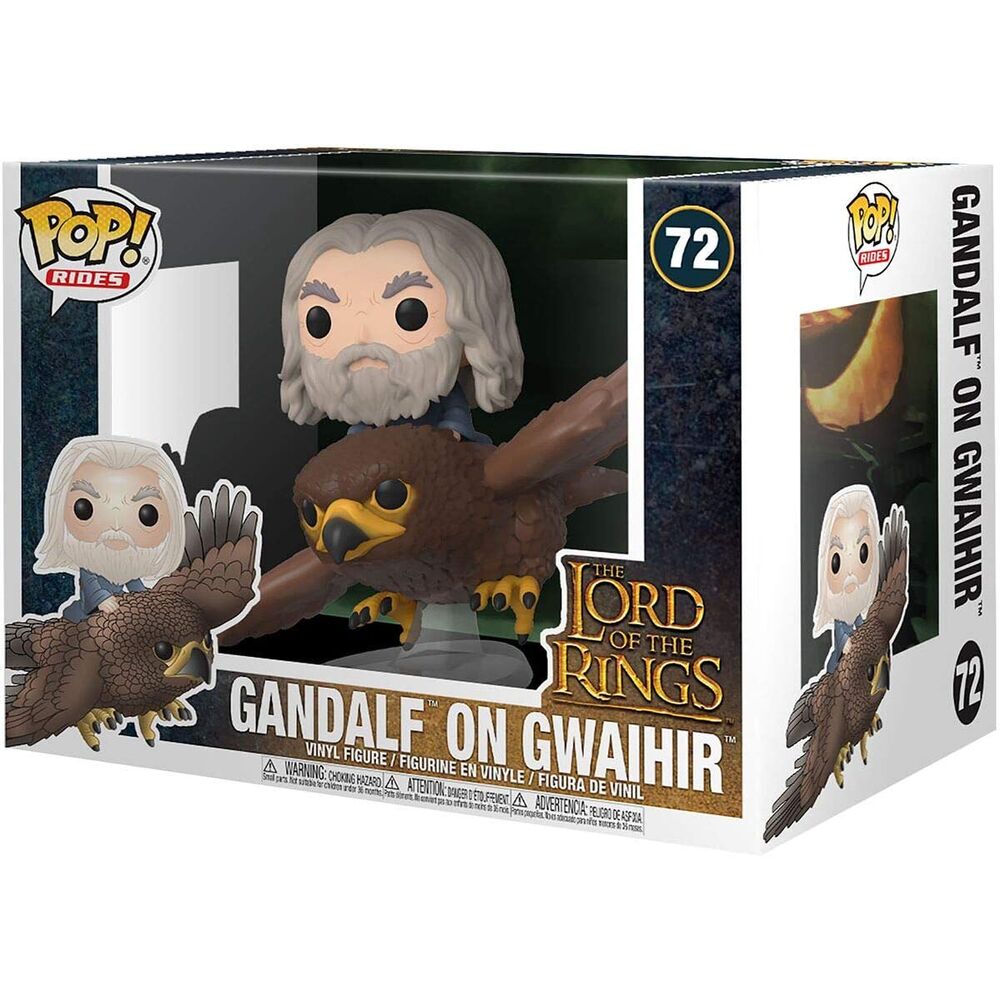Vue rapprochée de la figurine POP FUNKO Gwaihir avec Gandalf, détails précis et finition soignée