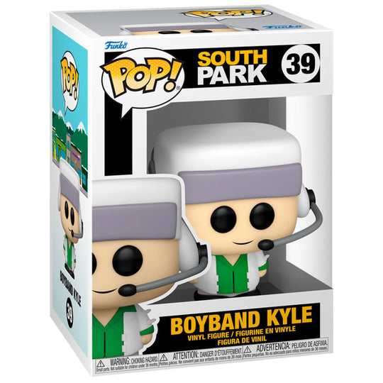 Figurine Funko POP South Park Kyle Boyband de face avec sa boîte cadeau colorée