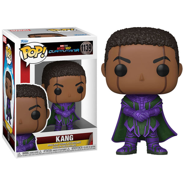 Figurine Funko POP de Kang du film Marvel Ant-Man and the Wasp Quantumania, vue de face dans sa boîte vitrine.