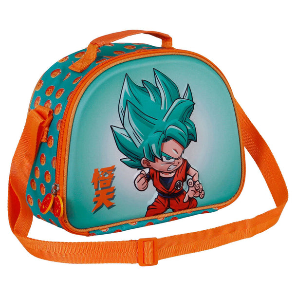 Zoom sur la poignée renforcée et la fermeture éclair du sac à déjeuner Dragon Ball Blue 3D