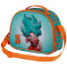 Sac à déjeuner Dragon Ball Blue 3D porté avec sa sangle d'épaule ajustable en contexte urbain