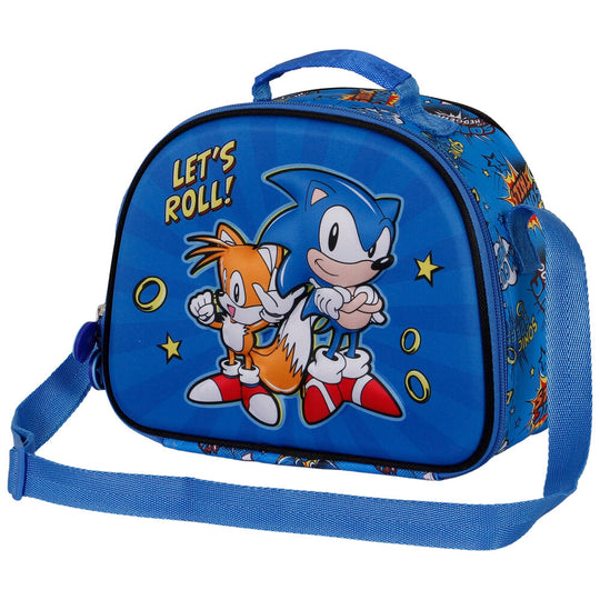 Sac repas Sonic The Hedgehog posé sur une table, mettant en valeur le design coloré et les finitions