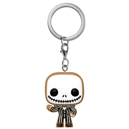 Gros plan sur le porte-clés Pocket POP Jack Skellington montrant la texture et les traits distinctifs du personnage Gingerbread.