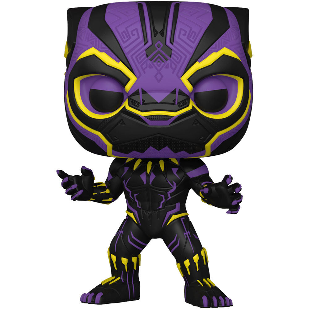 Set complet avec T-shirt et figurine POP Black Panther sur fond blanc