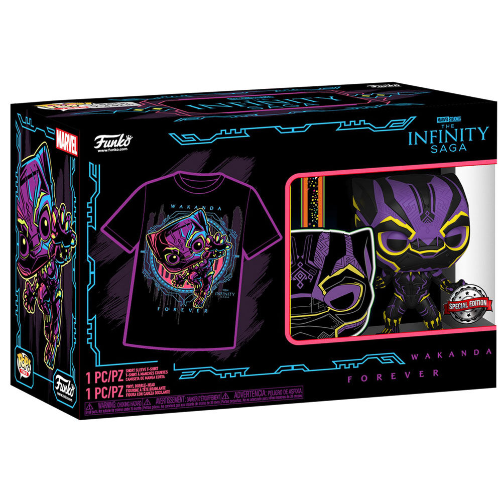 Emballage du set exclusif Funko Marvel Wakanda Forever avec T-shirt et figurine
