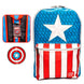 Sac à dos Loungefly Captain America Marvel vu de face avec pin distinctif, dimensions 30x45x13,75cm